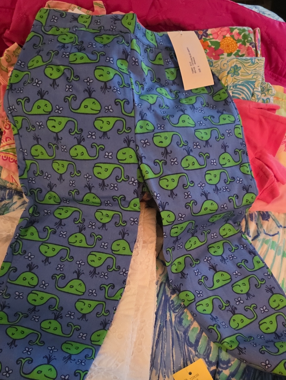 Lilly Pulitzer NWT Blue and Green Whale Print 100% Cotton Pants